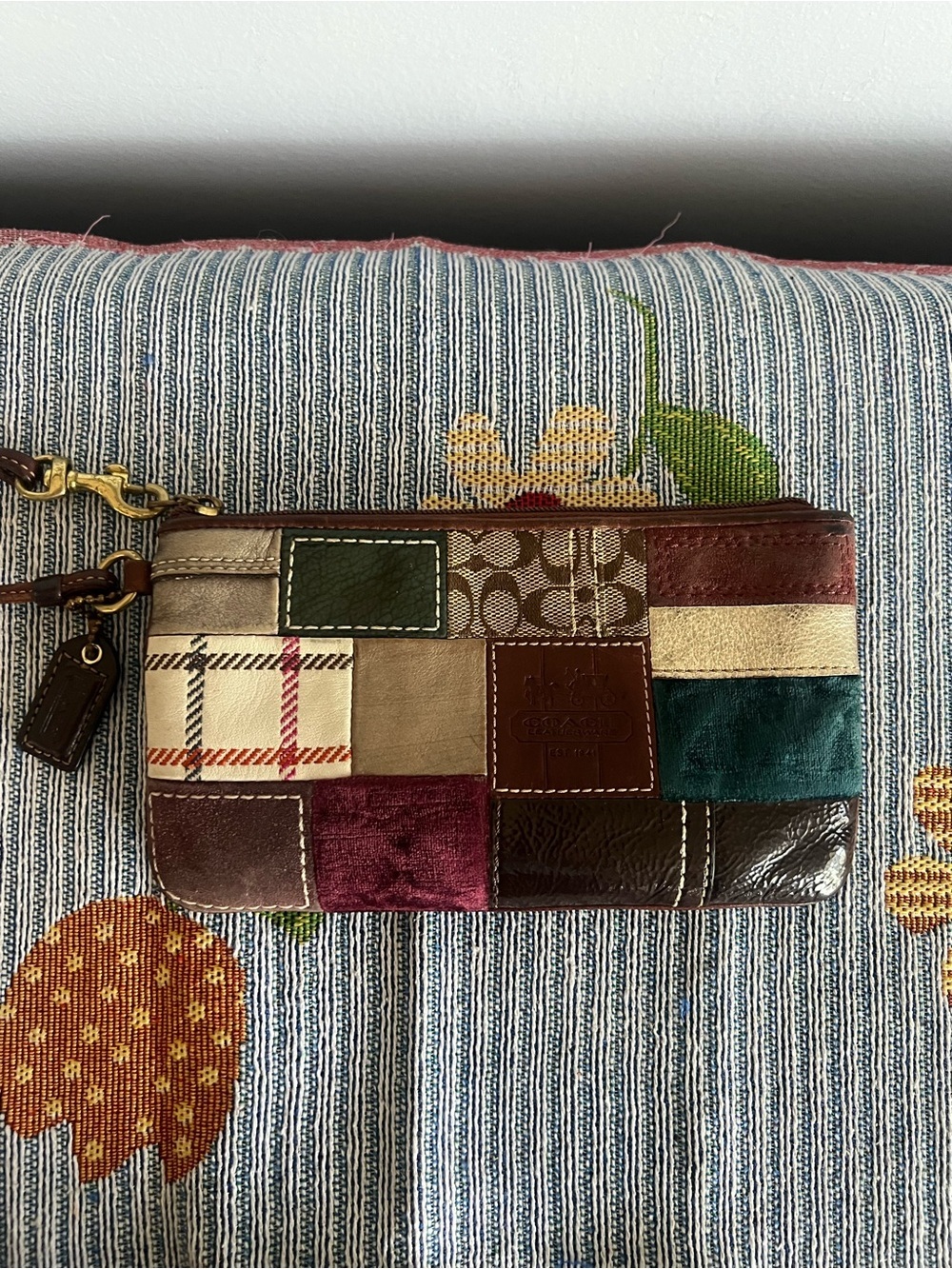 Coach Patchwork Wristlet in Burgundy, Teal, Green, Cream & Brown